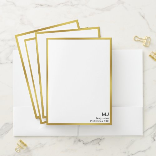 Professional White and Gold Name Title Monogram Pocket Folder