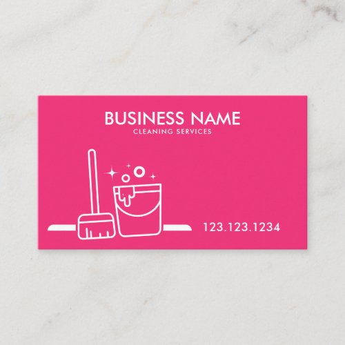 Professional White and Pink Bucket Cleaning Business Card