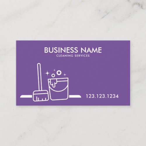 Professional White and Purple Bucket Cleaning Business Card