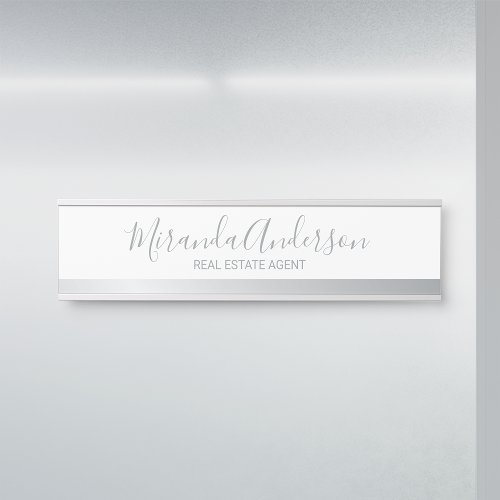 Professional White and Silver with Script Name Door Sign