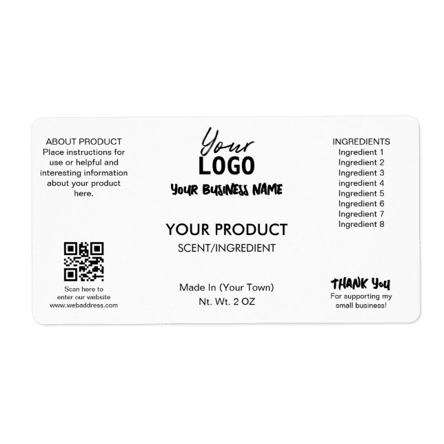 Professional White Bath And Body Product Labels (Front)