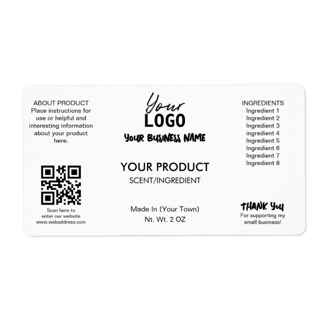 Professional White Bath And Body Product Labels (Front)