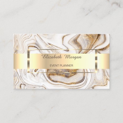 Professional White Brown Gold Stripe Marble Business Card