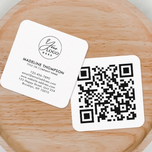 Professional White Generic Company Logo QR Code Square Business Card