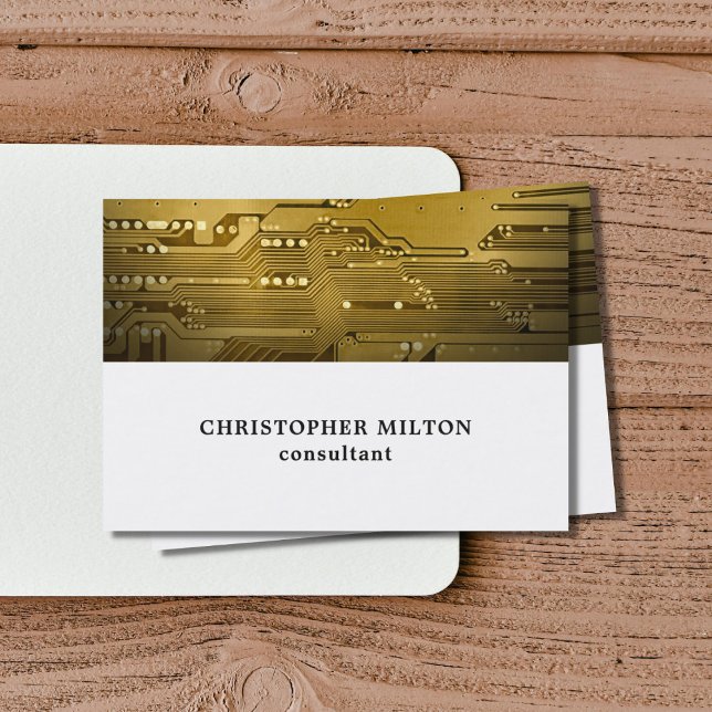 Professional White Gold Circuit Board Consultant Business Card (Creator Uploaded)
