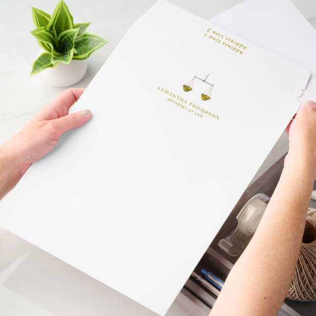 Professional White & Gold Lawyer Attorney Scale Envelope Mailers (Desk)