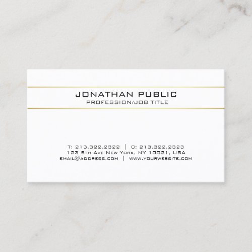 Professional White Gold Simple Modern Elegant Business Card