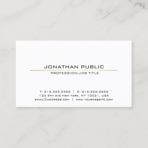 Professional White Gold Sleek Modern Plain Elegant Business Card