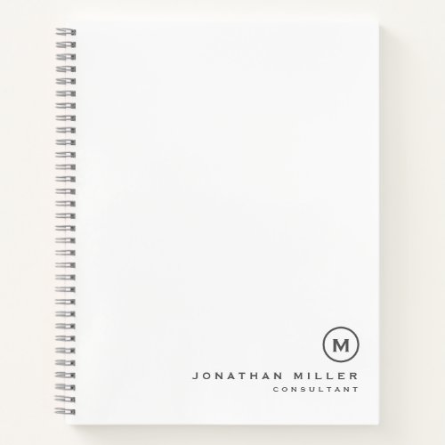 Professional White Gray Monogram Notebook