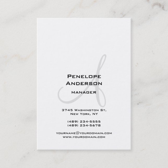 Professional White Gray Monogram Plain Business Card (Front)