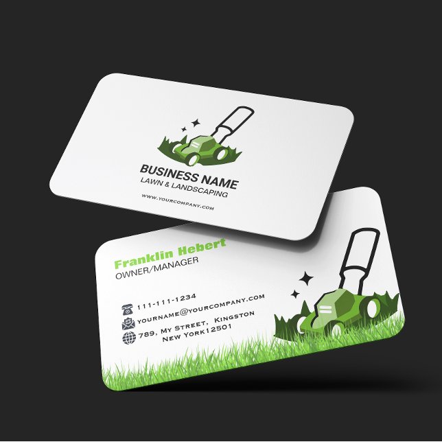 Professional White Green Lawn Care & Landscaping Business Card (Creator Uploaded)