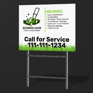 Professional white Green Lawn Care & Landscaping Sign