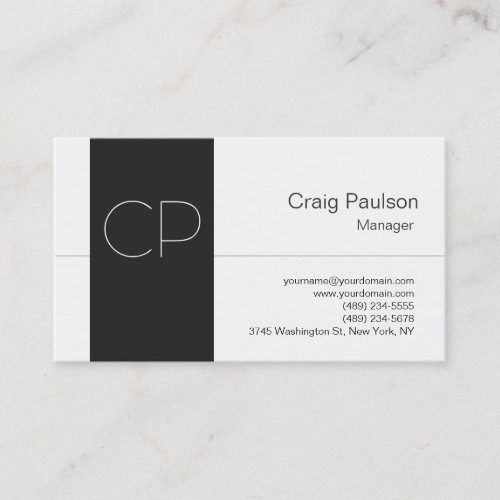 Professional White Grey Monogram Business Card