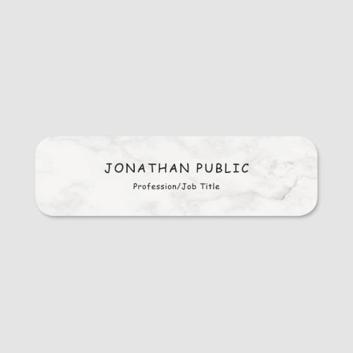 Professional White Marble Modern Simple Template Name Tag