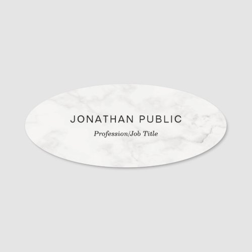 Professional White Marble Simple Template Modern Name Tag