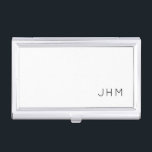 Professional White Minimalist Monogrammed Business Card Case<br><div class="desc">Professional business card holder features sleek minimalist design in a black and white color palette. Custom monogram initials presented simple black typography on a plain white background; positioned lower right-hand corner. Shown with personalized monogram initials in a simple classic modern font, this executive business card holder is designed as a...</div>