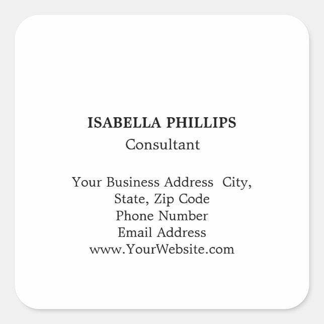 Professional White Minimalist Plain Creative Square Sticker (Front)