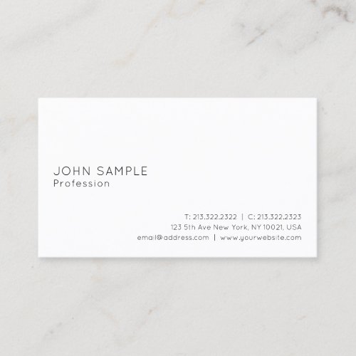 Professional White Modern Elegant Sleek Plain Business Card