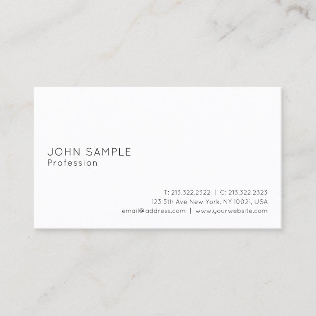 Professional White Modern Elegant Sleek Plain Business Card (Front)