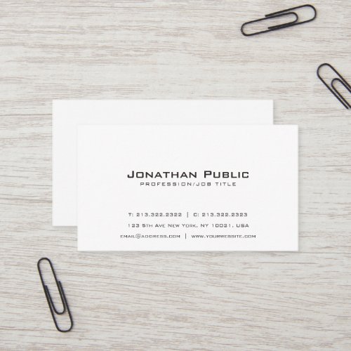 Professional White Modern Plain Simple Elegant Business Card