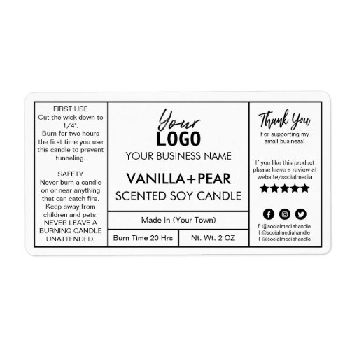 Professional White Modern Soy Candle Labels