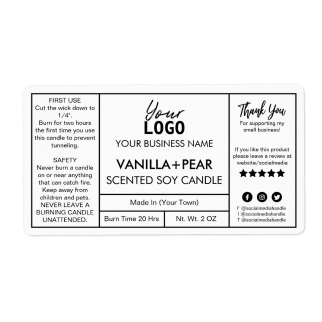 Professional White Modern Soy Candle Labels (Front)
