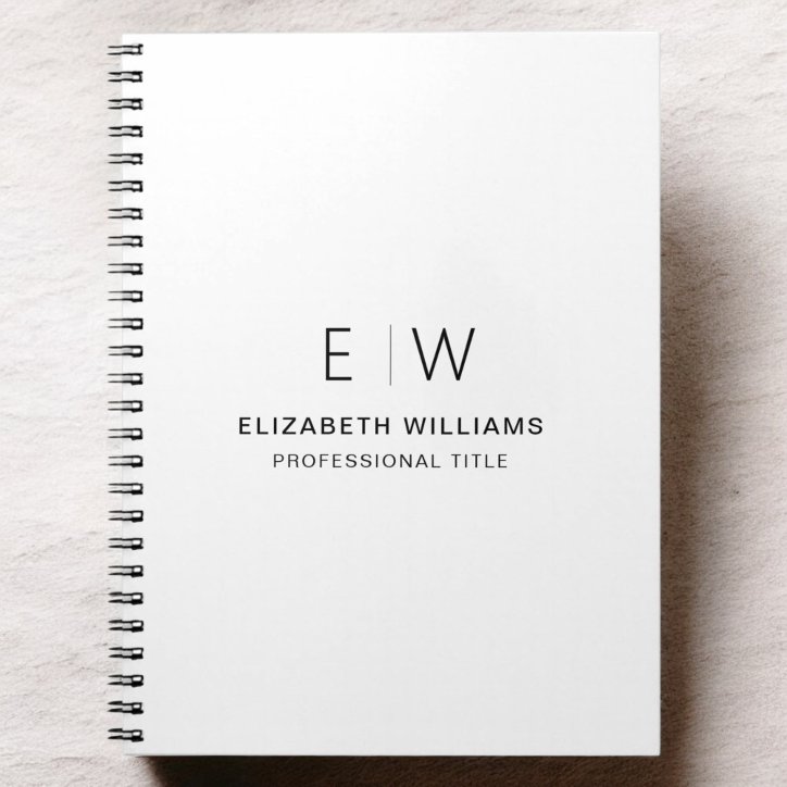 Professional White Monogram Business Initial Notebook