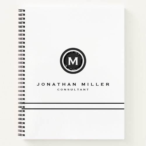 Professional White Monogram Medallion Notebook