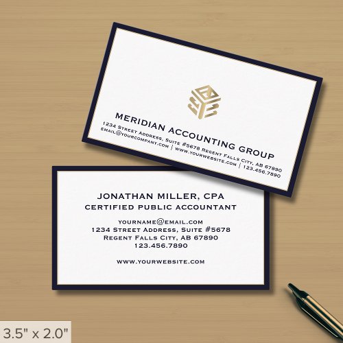 Professional White Navy Blue Border Business Card - Product | North Red Vine