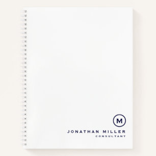 Professional White Navy Monogram Notebook