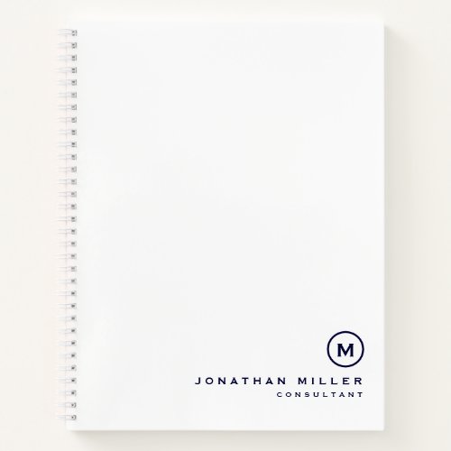 Professional White Navy Monogram Notebook