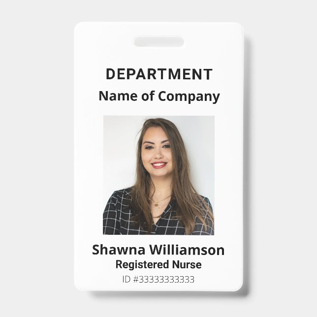 Professional White Photo Bar Code ID Badge (Front)