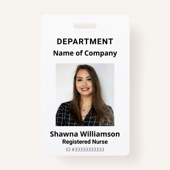 Professional White Photo Bar Code ID Badge (Front)