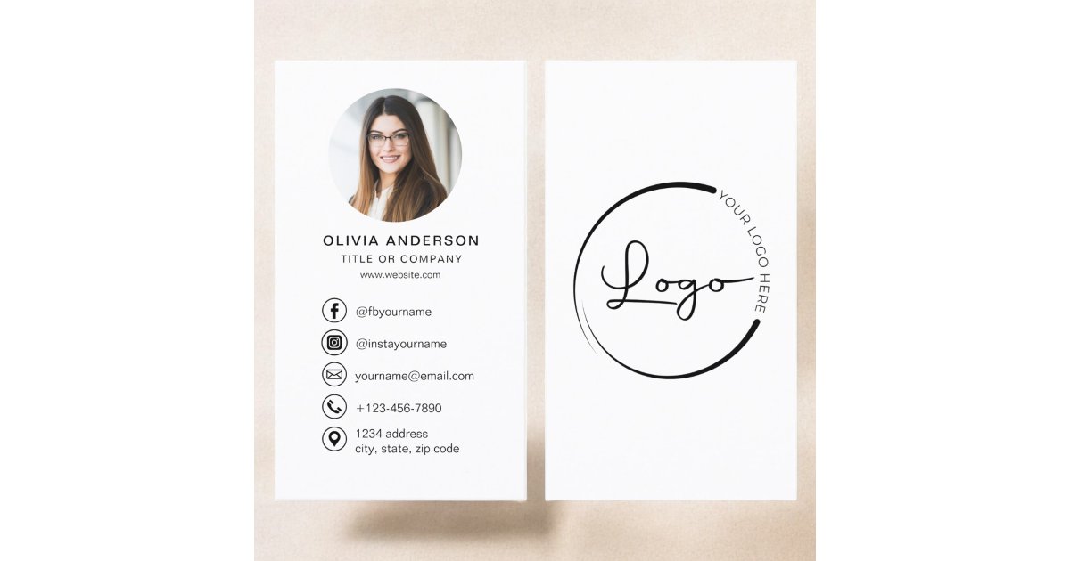 Professional White Photo Logo Social Media Business Card | Zazzle
