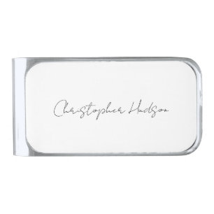 Professional White Plain Creative Chic Calligraphy Silver Finish Money Clip