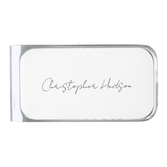 Professional White Plain Creative Chic Calligraphy Silver Finish Money Clip (Front)