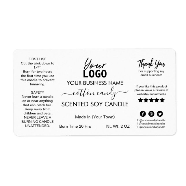 Professional White Scented Soy Candle Label (Front)