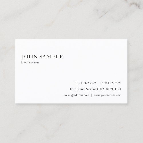Professional White Simple Plain Elegant Modern Business Card