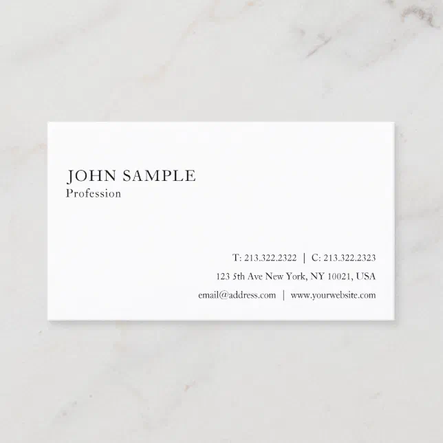 Professional White Simple Plain Elegant Modern Business Card | Zazzle