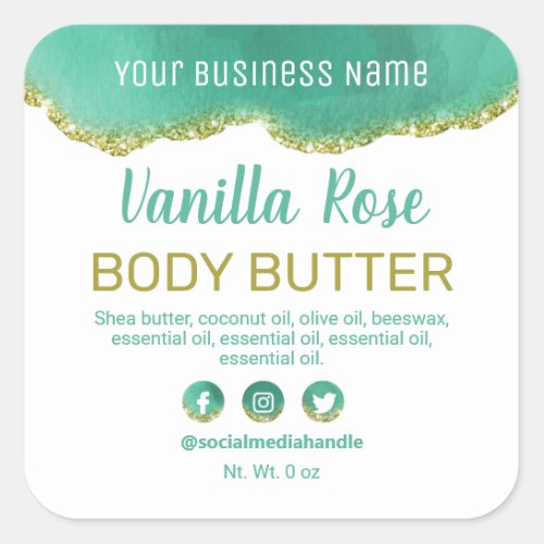 Professional White Teal Gold Glitter Product Label