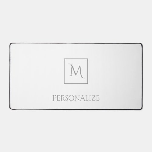 Professional White With Simple Gray Monogram Name Desk Mat