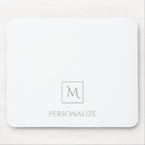 Professional White With Simple Gray Monogram Name Mouse Pad
