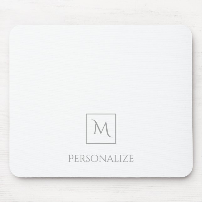 Professional White With Simple Gray Monogram Name Mouse Pad (Front)