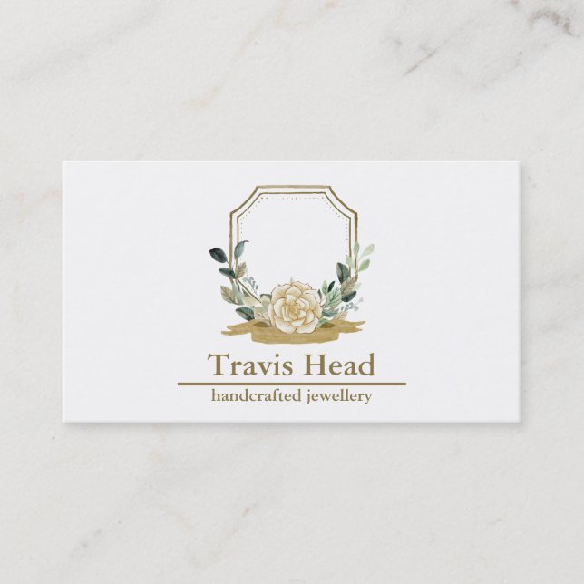 Professional Wildflower Watercolor Crest Monogram Business Card (Front)
