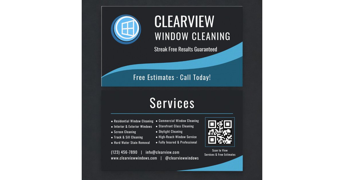 Professional Window Cleaning QR Code Business Card | Zazzle