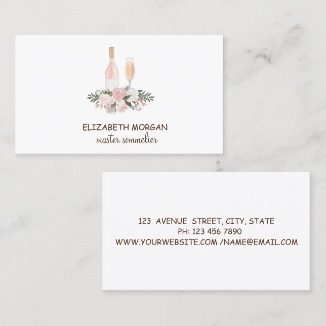 Professional Wine Glass,Bottle, Flowers  Business Card (Front/Back)
