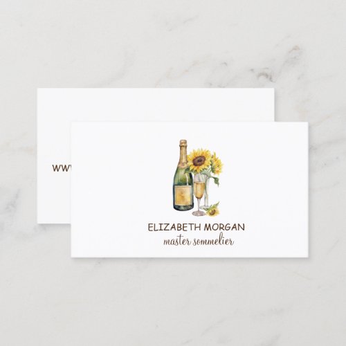 Professional Wine GlassBottleSunflowers Business Card