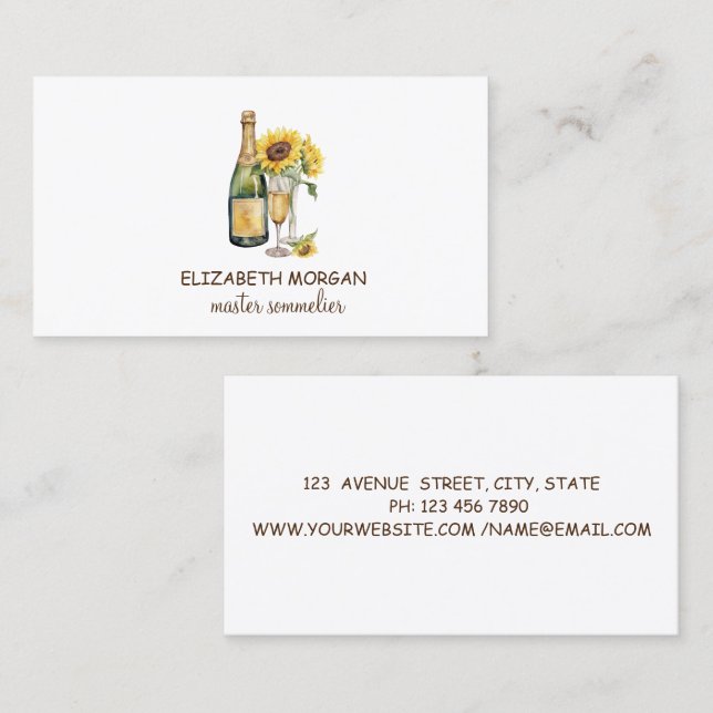 Professional Wine Glass,Bottle,Sunflowers Business Card (Front/Back)
