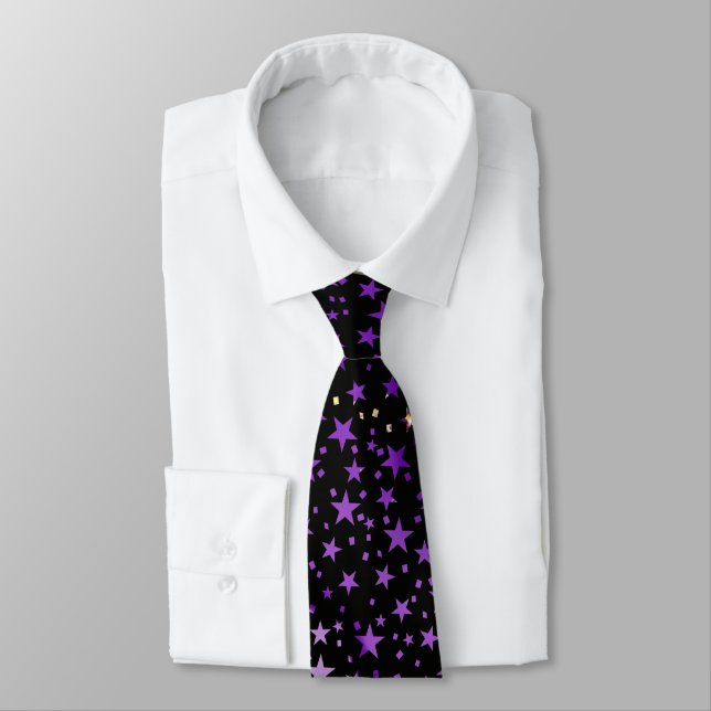 Professional Witchey Gold Stars Purple and Black Neck Tie (Tied)