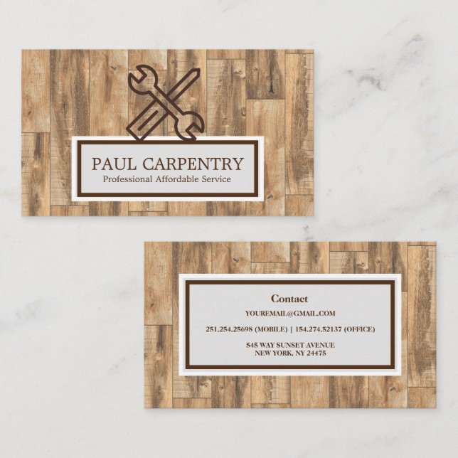 Professional Wood Carpenter Business Card (Front/Back)